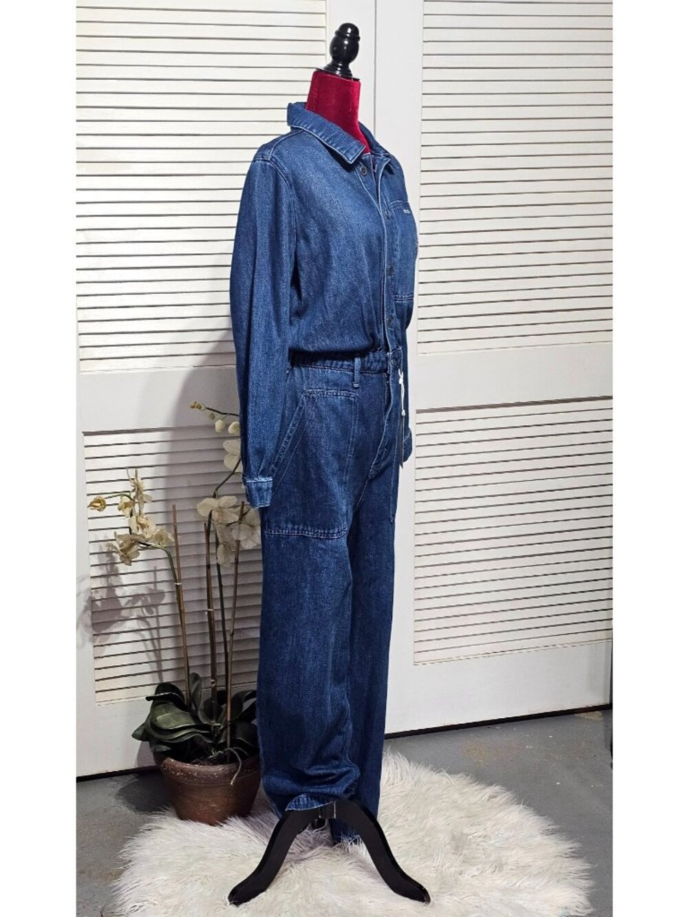 NWT Pilcro Women's Relaxed Denim Button-Front Utility OverallsJumpsuit Sz M 3643 - Picture 2 of 13